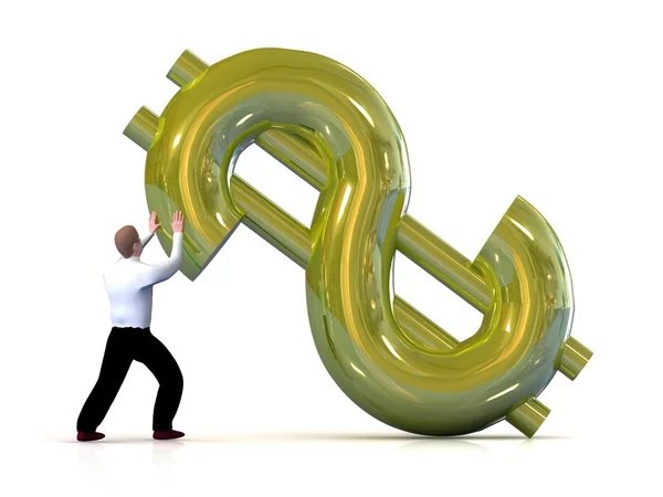 Ilustração 3d de um empresário empurrando um símbolo de dólar para cima — Fotografia de Stock