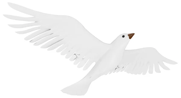 A free flying white dove isolated on white background. — Stock Photo, Image