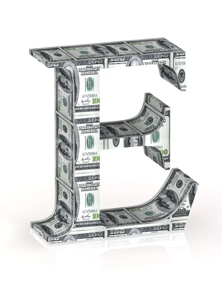 Letter E 100 dollar wrapped. — Stock Photo, Image