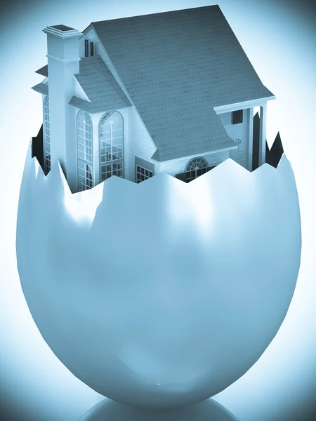 Kırık yumurta kabuğu'nda görünen 3d ev — Stok fotoğraf