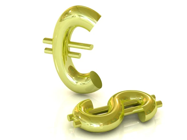 Złoty euro i dolara na białym tle — Zdjęcie stockowe