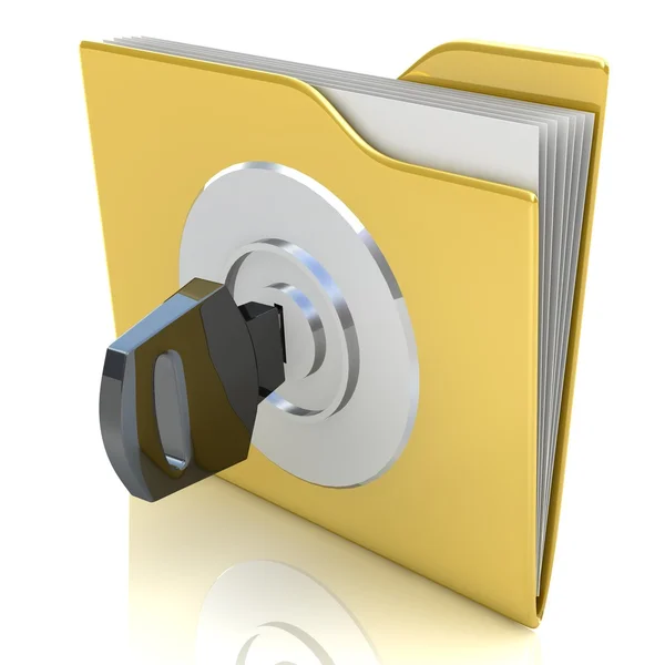 Yellow computer folder with key. Isolated 3d image — Stock Photo, Image