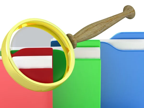 File search concept: folders and magnifying glass — Stock Photo, Image