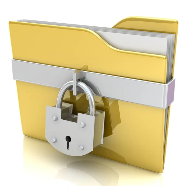 3D黄色文件夹和锁。数据安全概念. — 图库照片