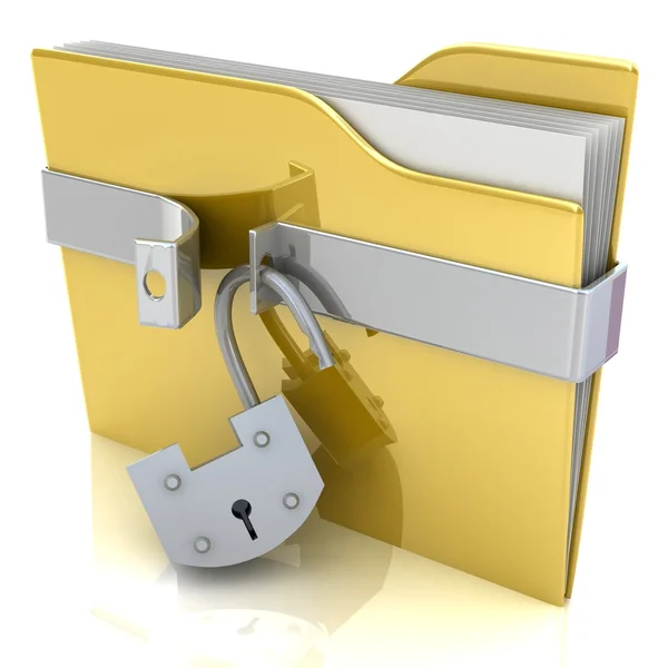 3d 黄色文件夹和解锁的锁定. — 图库照片