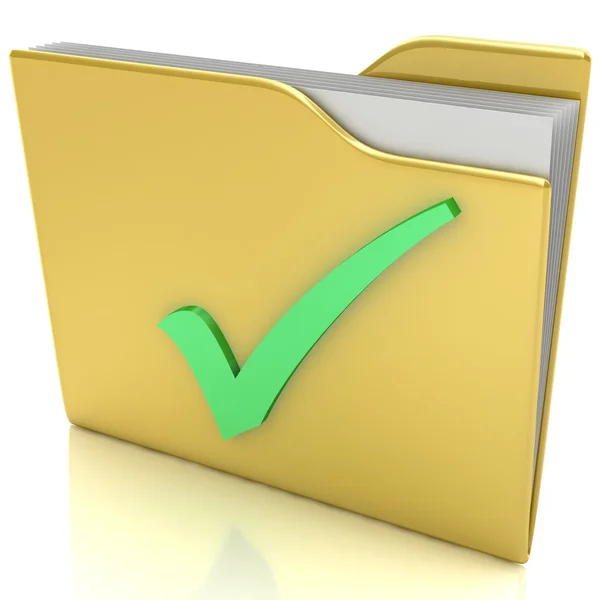 3d yellow folder with green check mark — Stock Photo, Image