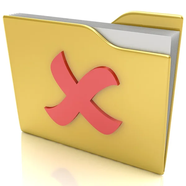 3d yellow folder with red delete mark — Stock Photo, Image