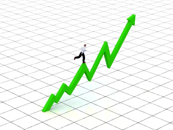 Groeiende business grafiek met stromend zakenman. — Stockfoto