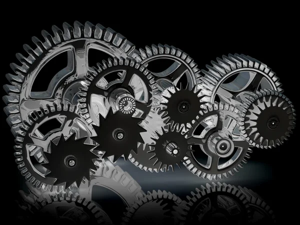 Gears isolated on black. Work concept. — Stock Photo, Image
