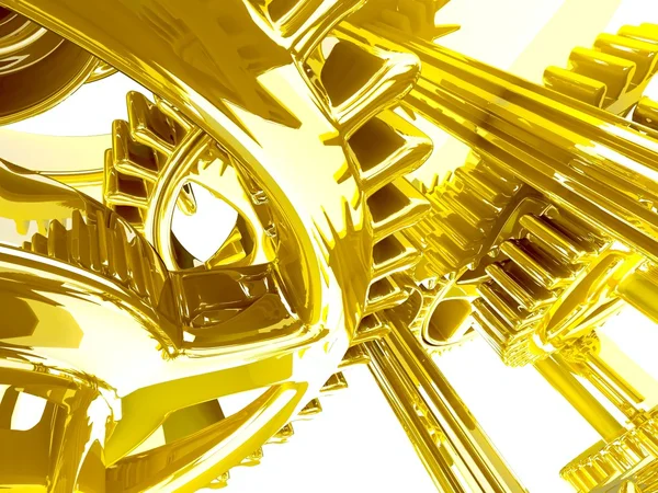 3D goldene Zahnräder. Arbeitskonzept. — Stockfoto