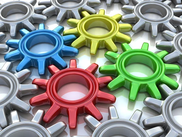 Colour gears isolated on white. Work concept. — Stock Photo, Image