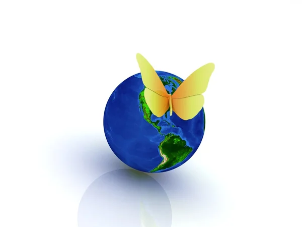 Globe with butterfly — Stock Photo, Image