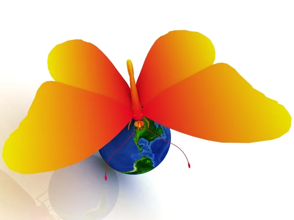 Globe with large butterfly — Stock Photo, Image