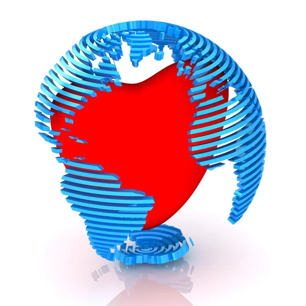 Gesneden abstracte wereldbol met rood hart binnen. — Stockfoto