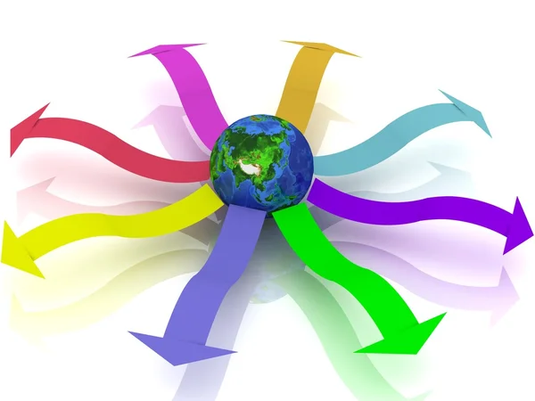Globe with color ways arrows — Stock Photo, Image