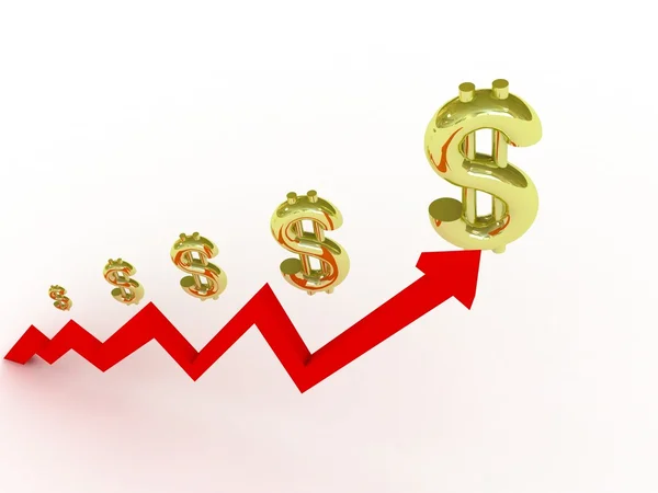Gráfico de negocio creciente con símbolos de dólar —  Fotos de Stock