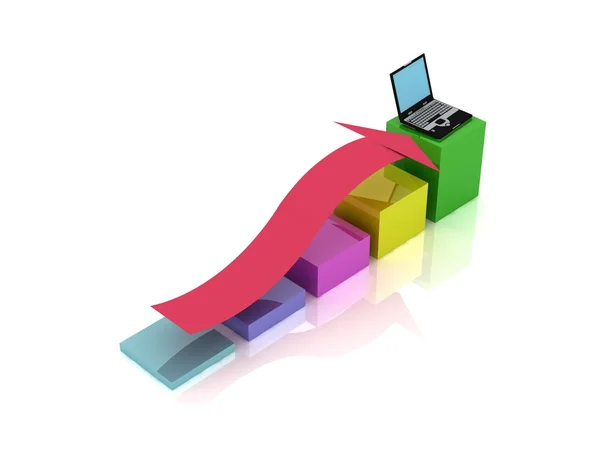 Business Graph with arrow and netbook — Stock Photo, Image