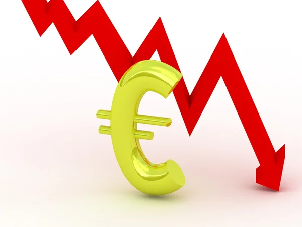 Csökkenti a euro, fehér háttér — Stock Fotó