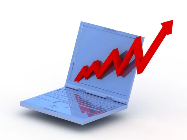 Niebieski odzwierciedlają laptopa z wykresów biznesowych — Zdjęcie stockowe