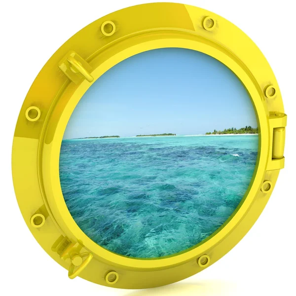 Porthole, med Maldiverne udsigt - Stock-foto