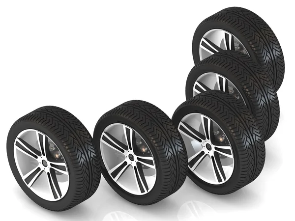 3d car wheels on white background. — Stock Photo, Image
