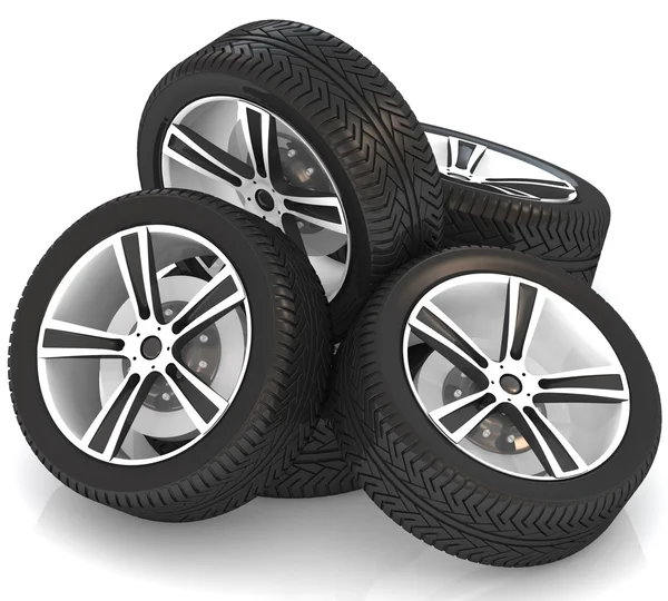 3D bil hjulen på vit bakgrund. — Stockfoto