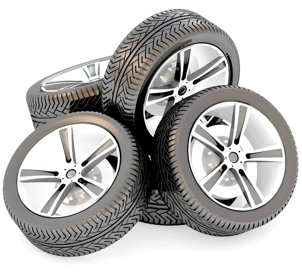 3d car wheels on white background. — Stock Photo, Image