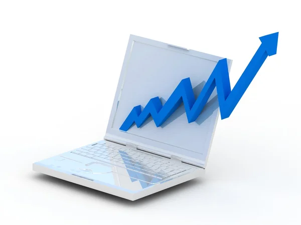Белый ноутбук с бизнес-синим графиком — стоковое фото