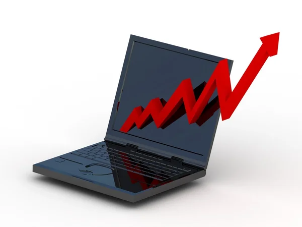 Laptop preto com gráfico vermelho de negócios — Fotografia de Stock