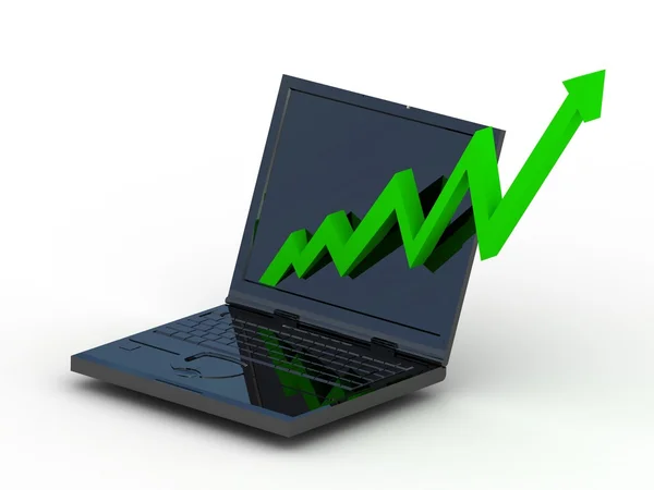 Svart laptop med business grön graf — Stockfoto