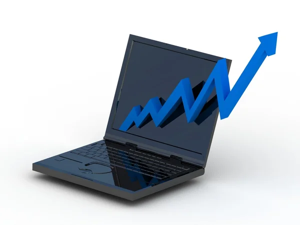Laptop preto com gráfico azul de negócios — Fotografia de Stock