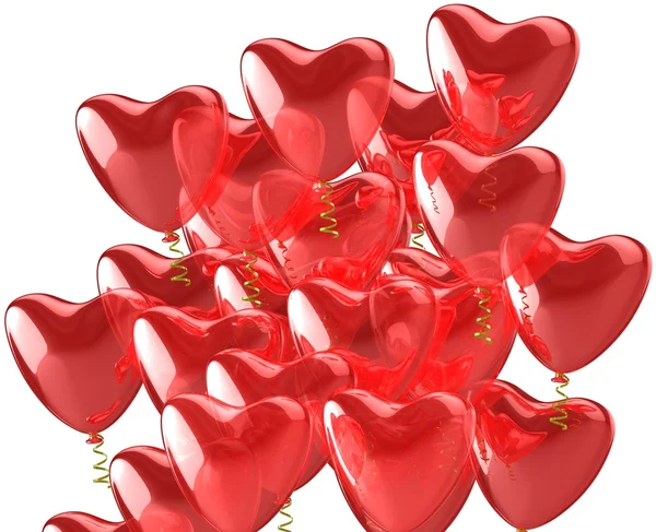 Balões vermelhos cardíacos. Decoração romântica do casamento. Isolado sobre fundo branco — Fotografia de Stock