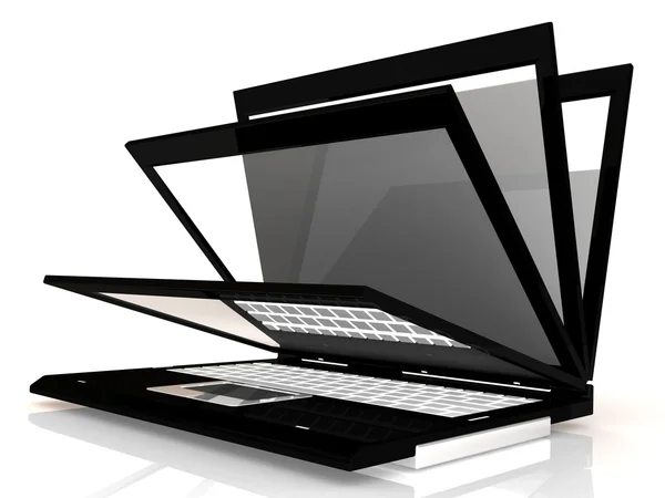 Öppnade svart laptop på vit isolerade bakgrund. 3D — Stockfoto