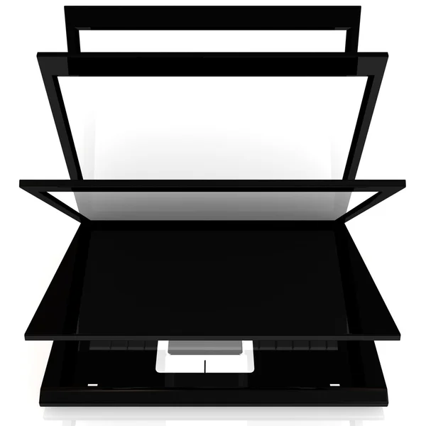 सफेद अलग पृष्ठभूमि पर काले लैपटॉप खोला। 3 डी — स्टॉक फ़ोटो, इमेज