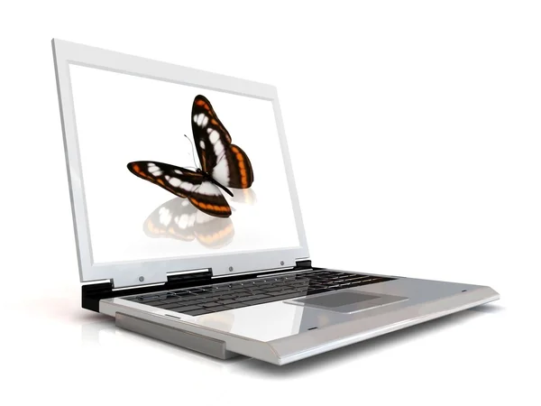 Икона ноутбука с бабочкой — стоковое фото