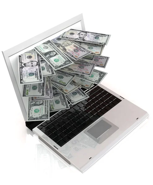 Laptop geld — Stockfoto