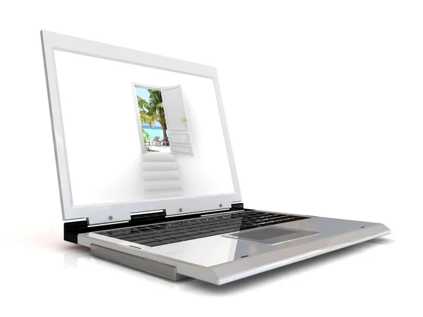 Laptop med dörren till drömmen. — Stockfoto