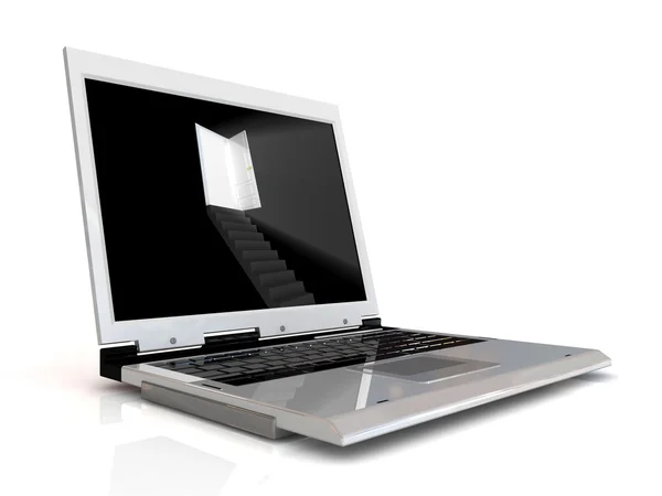Laptop z klatki schodowej do światła. — Zdjęcie stockowe