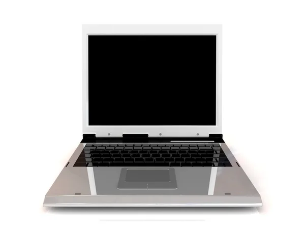 Laptopa na białym tle na białym tle z czarnym ekranem. — Zdjęcie stockowe