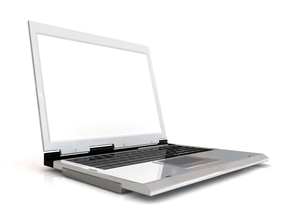 隔离带的白色屏幕在白色背景上的笔记本电脑. — 图库照片