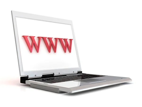 Www szimbólum elszigetelt fehér laptop. — Stock Fotó