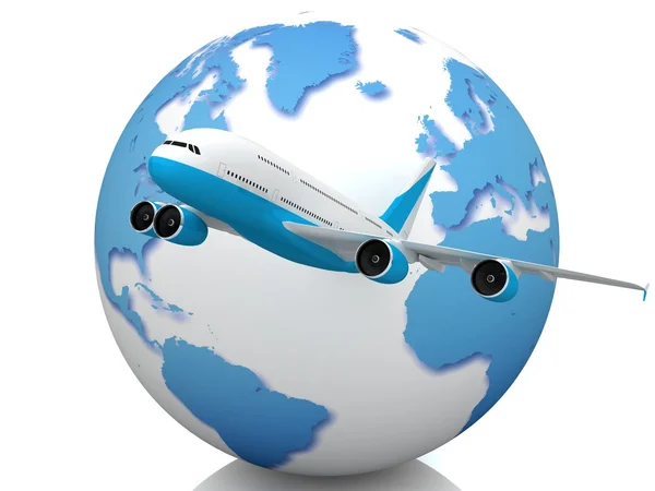 Avião com um globo em segundo plano — Fotografia de Stock