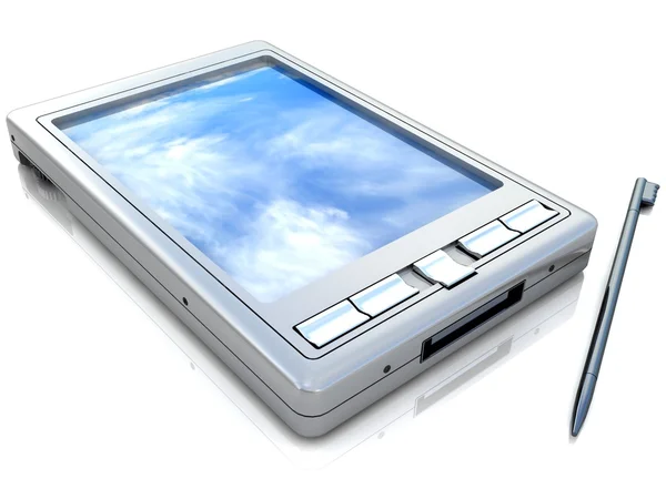 Taschencomputer mit Stift auf weißem Hintergrund — Stockfoto