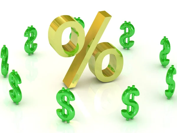 Yeşil Doları sembolleri bulunan altın yüzde işareti — Stok fotoğraf