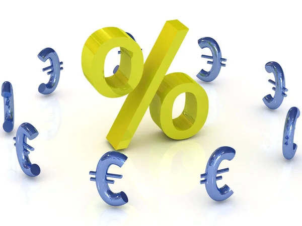 Oro per cento con simboli blu euro — Foto Stock
