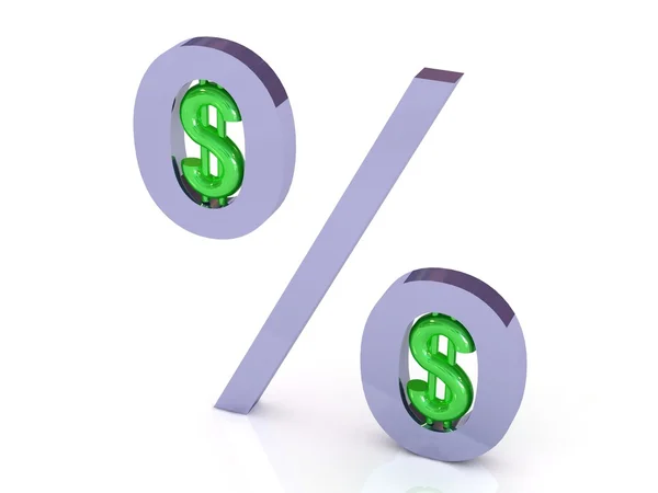 Prozentsatz-Symbol aus Metall mit Dollar-Symbolen in Null — Stockfoto