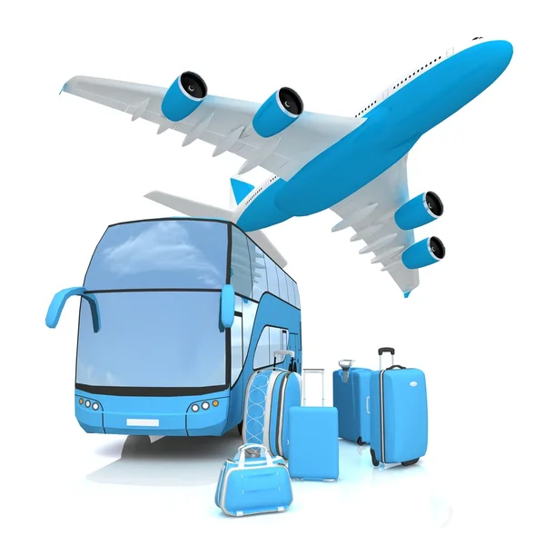 Letecké a autobusové dopravy s zavazadel — Stock fotografie