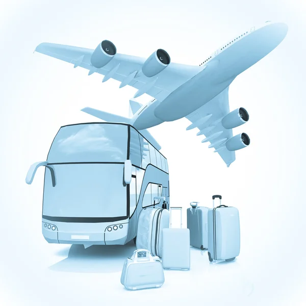 Traffico aereo e di autobus con bagaglio — Foto Stock