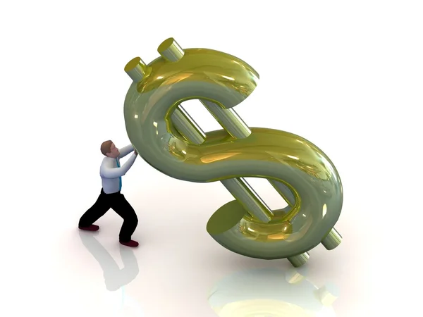 3D illustratie van een zakenman een symbool van de dollar omhoog duwen — Stockfoto