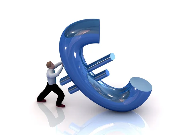 3d illustration of a businessman pushing an Euro Symbol up — Stock Photo, Image